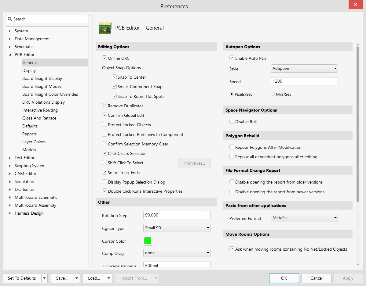 PCB Editor - Preferences - General