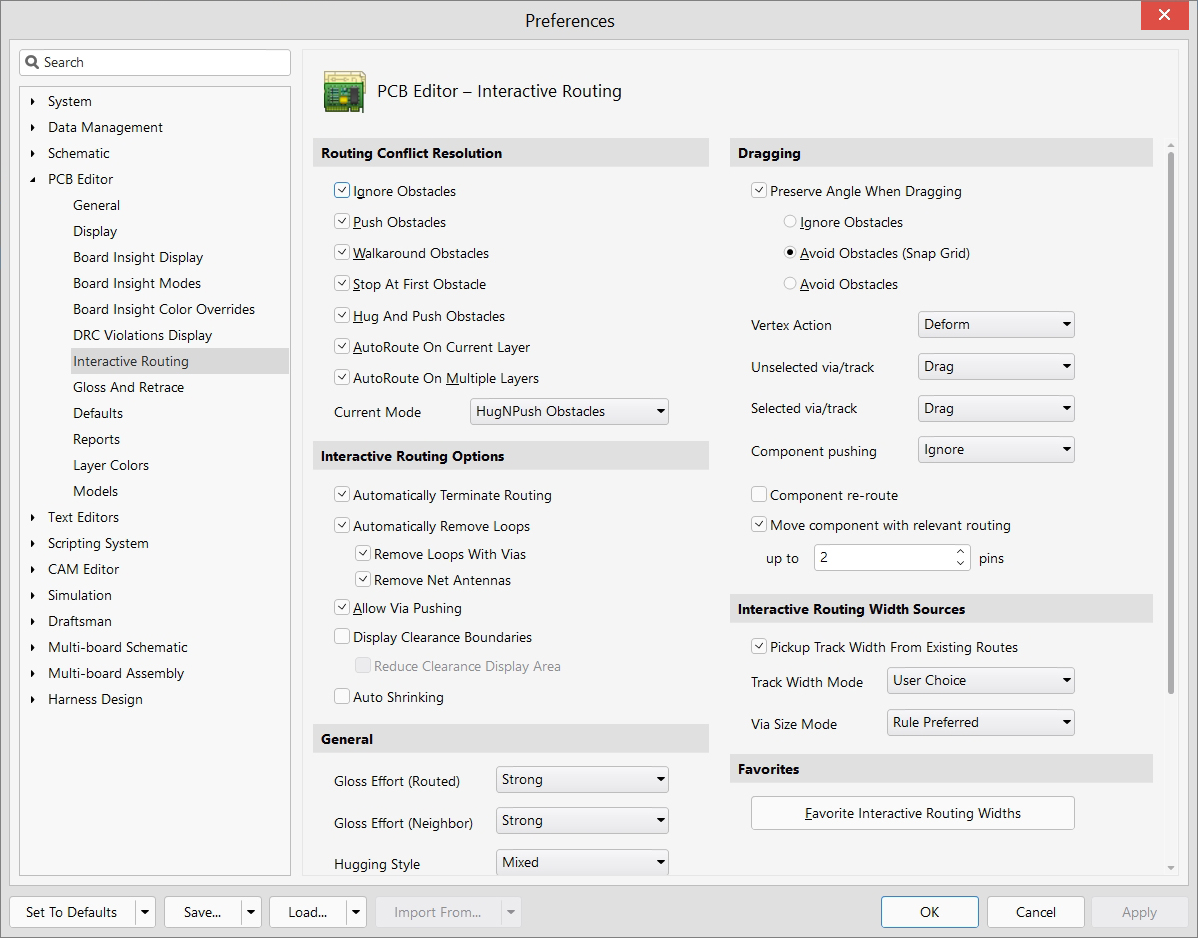 PCB Editor - Preferences - Interactive Routing