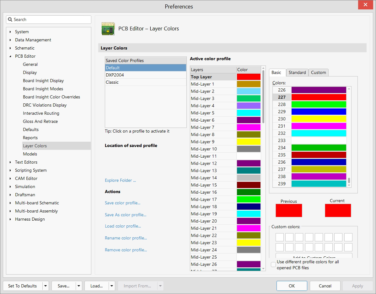 PCB Editor - Preferences - Layer Colors