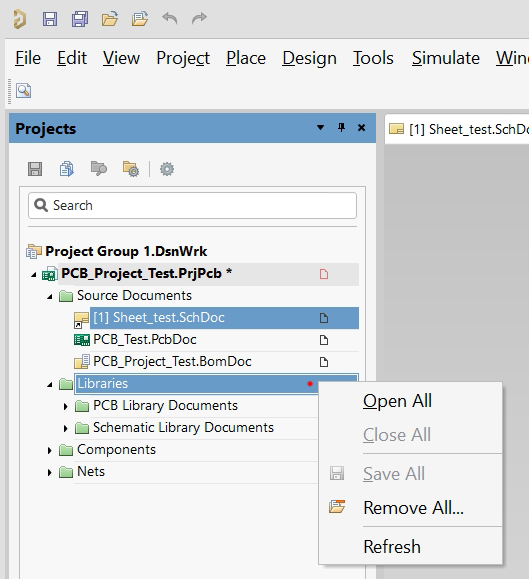 Right Clicking Sch Editor - Projects Libraries