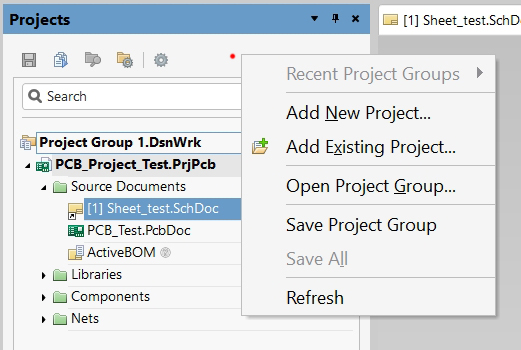 Right Clicking Sch Editor - Projects Prefield