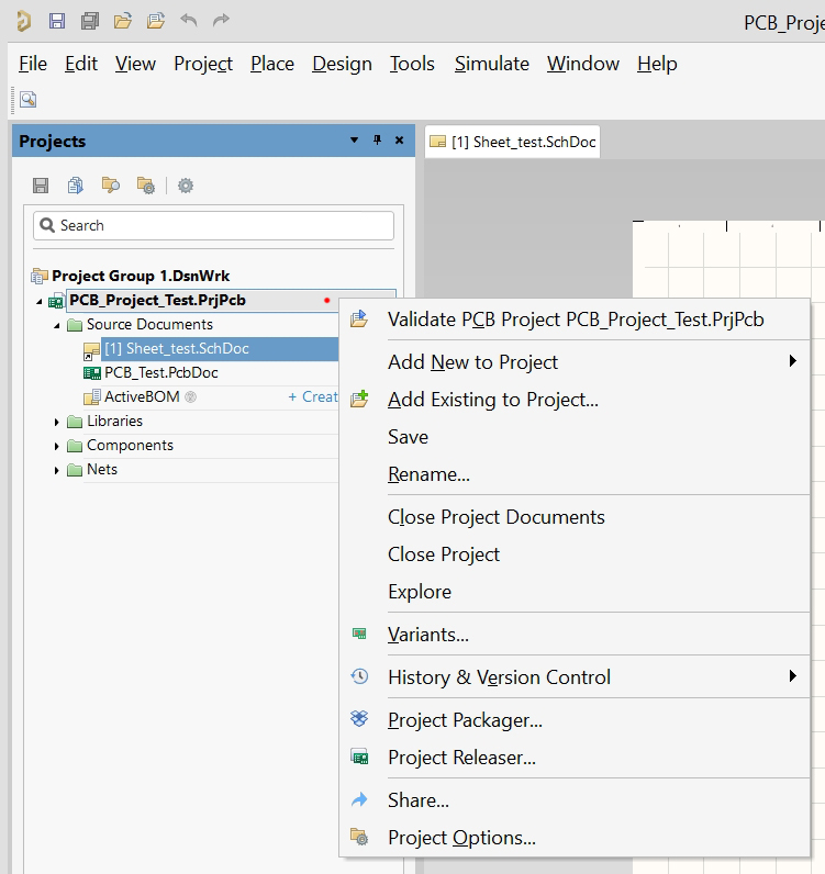 Right Clicking Sch Editor - Projects Project