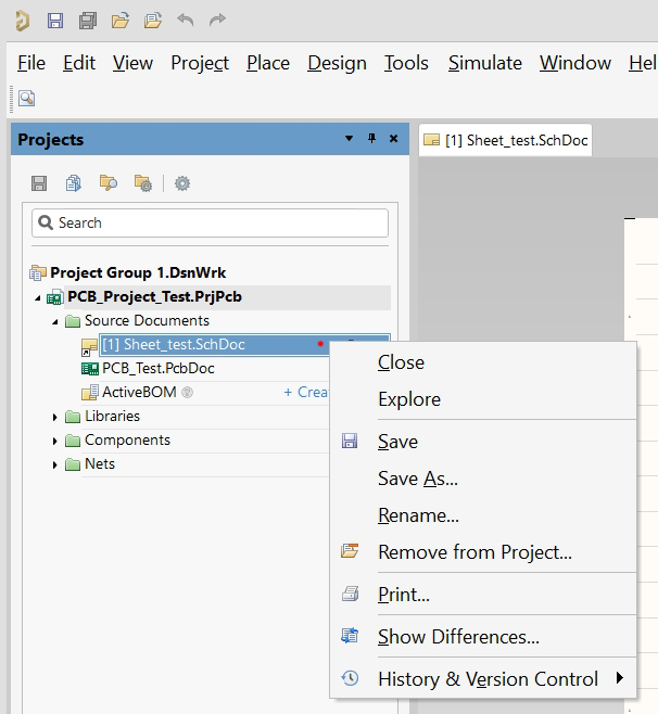 Right Clicking Sch Editor - Projects Scheme