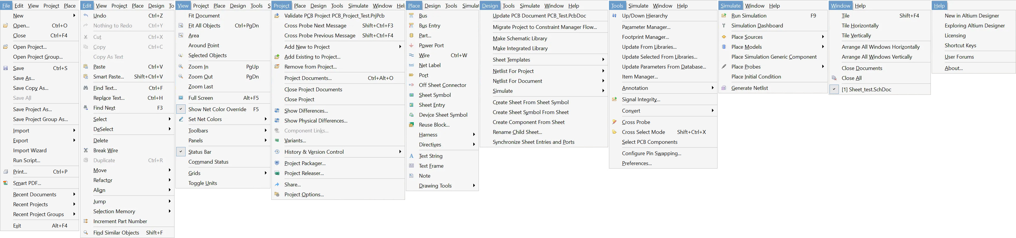 Schematic Editor Menus