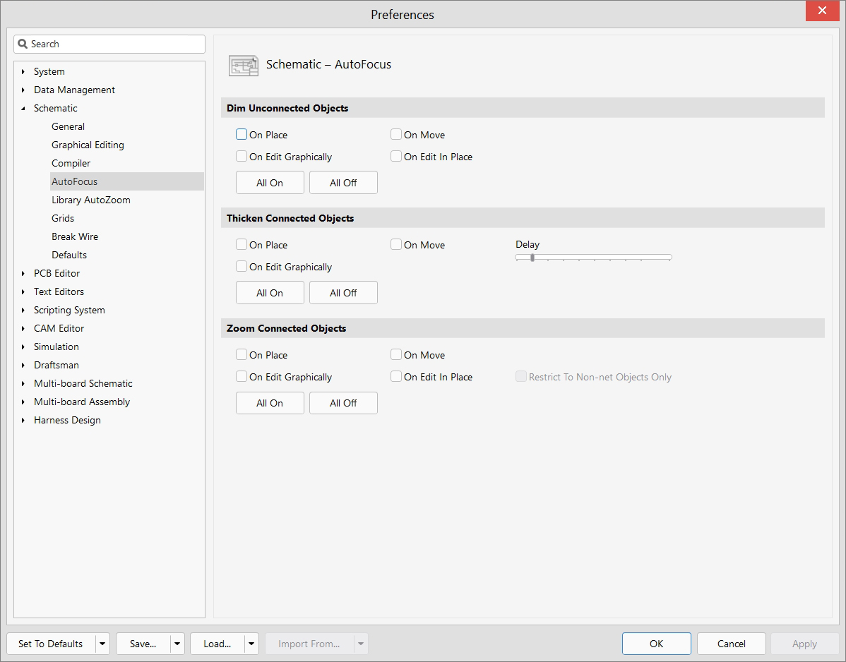 Schematic Editor - Preferences - Auto Focus