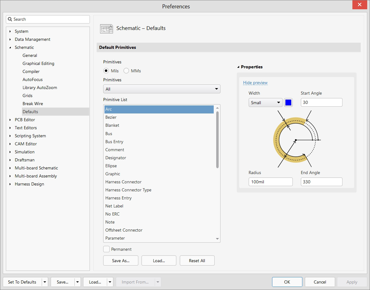 Schematic Editor - Preferences - Default
