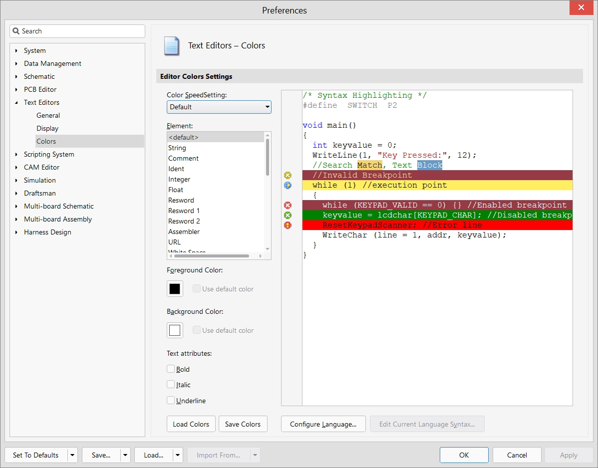 Text Editor - Preferences - Colors